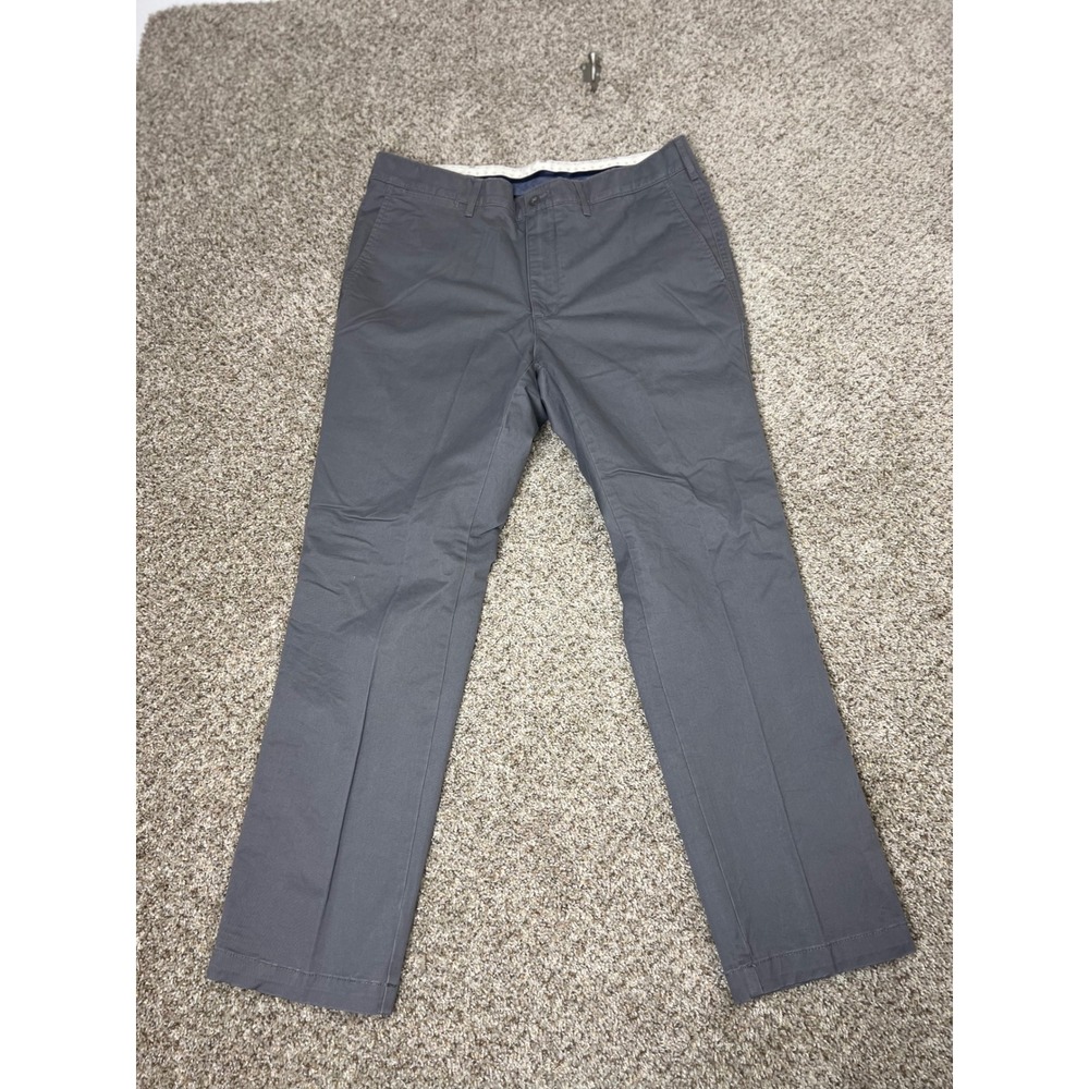 Cremieux Mens Gray Flat Front Chino Pants 36x30 Cotton Stretch Casual Trousers